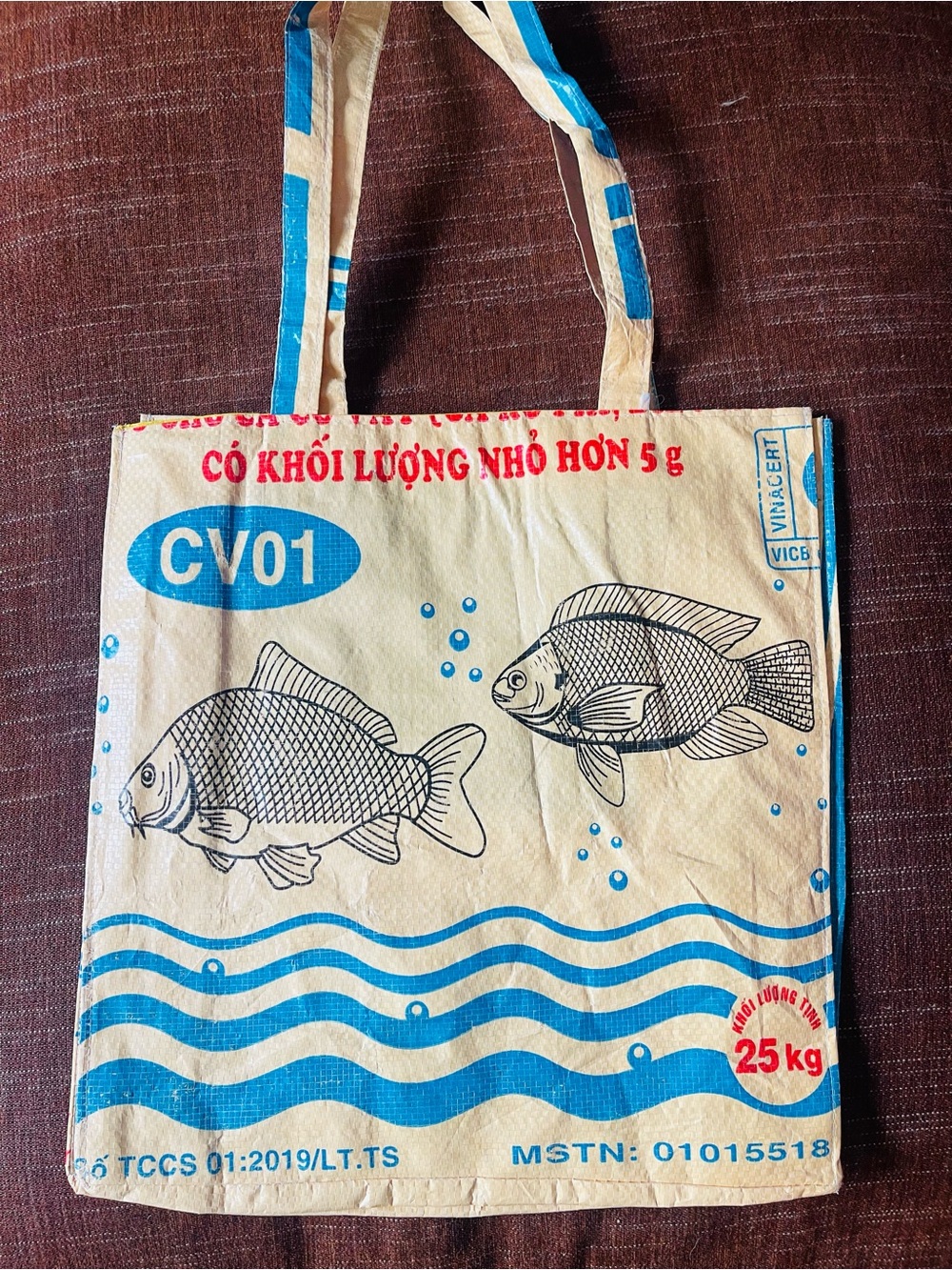 Reusable Durable Tote Bag made in Cambodia from Recycled Cement Bags